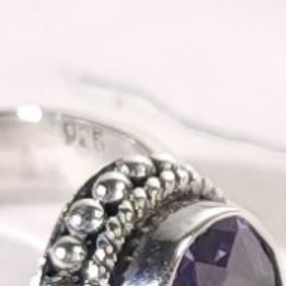 Bali Style Simulated Amethyst Silver Ring Size 9 - Picture 6 of 8